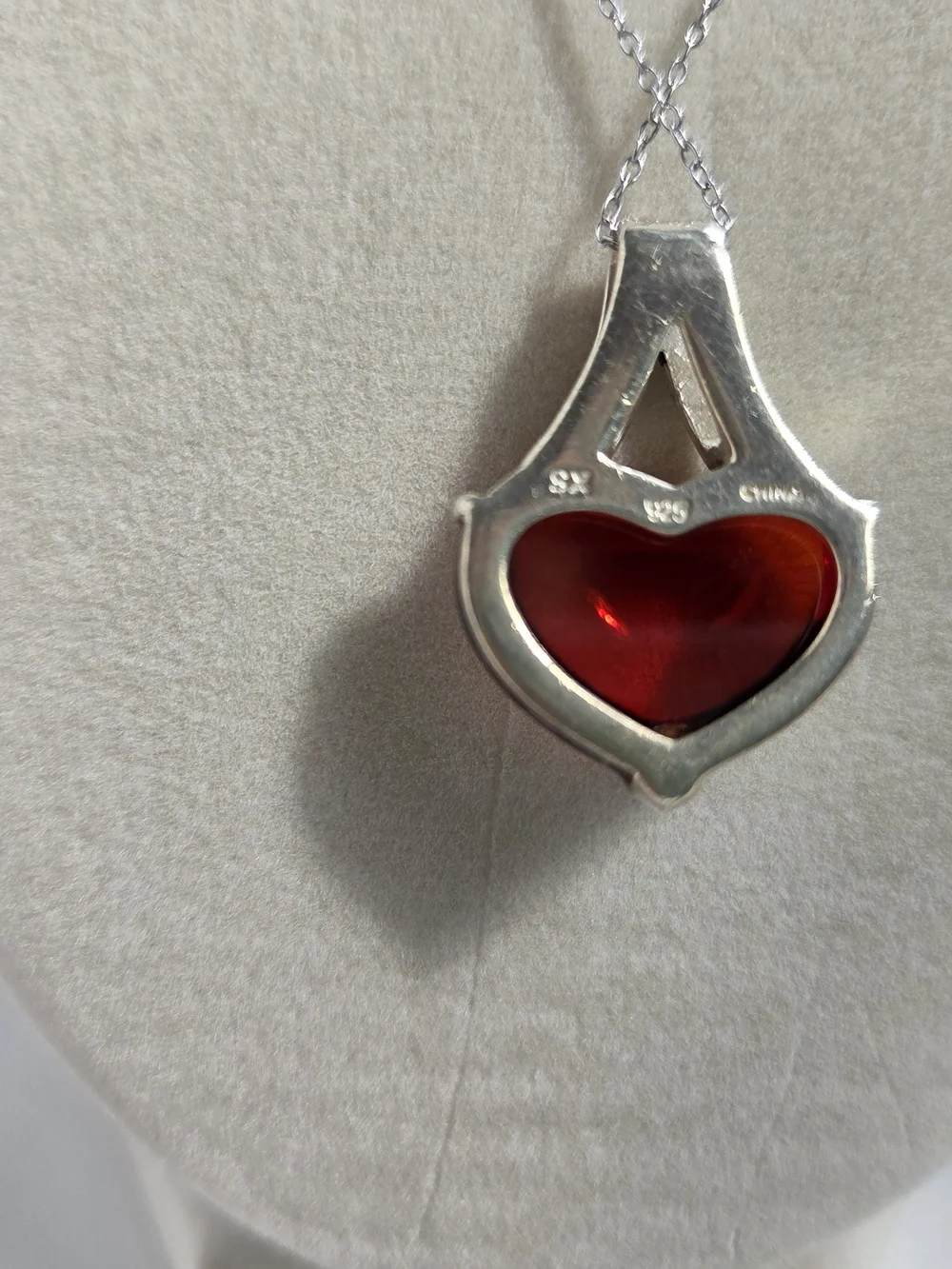 Heart-Shaped Red Rubellite Pendant With Sterling Silver Setting And Chain